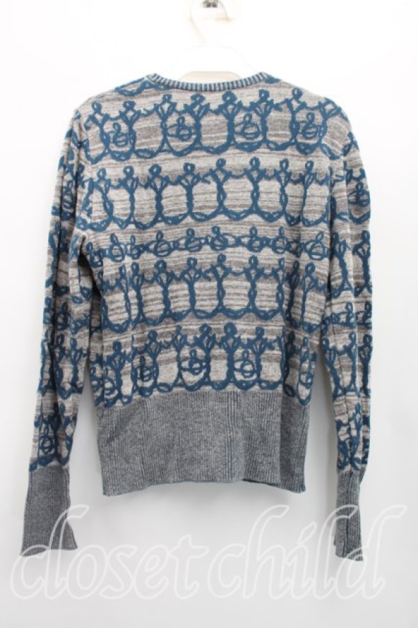 画像2: ヴィヴィアンウエストウッド 中古 / チェーンオーブカーディガン 3（11号相当） 灰ｘ青  H-26-02-15-057-to-OD-ZH (2)