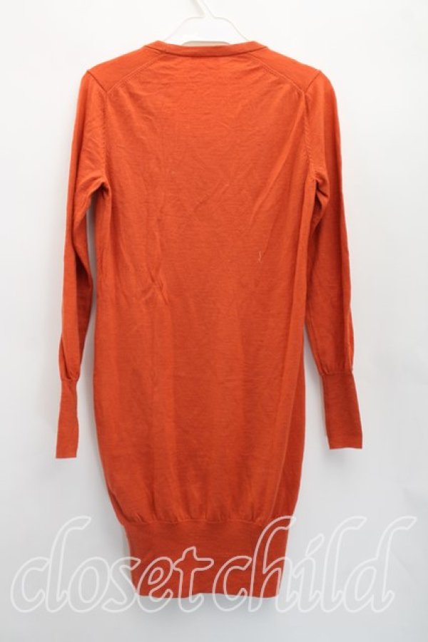 画像2: ヴィヴィアンウエストウッド 中古 / 単色オーブ刺繍ロングニット 2（9号相当） オレンジ  H-26-02-15-069-to-OD-ZH (2)