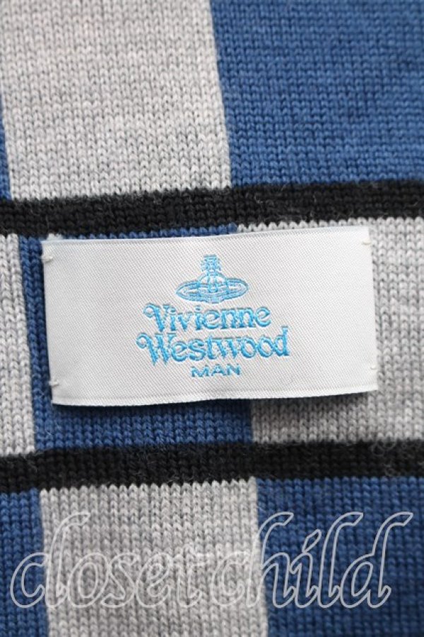 画像2: ヴィヴィアンウエストウッド MAN 中古 / チェッカーオーブマフラー  青  H-26-02-15-117-gd-OD-ZH (2)