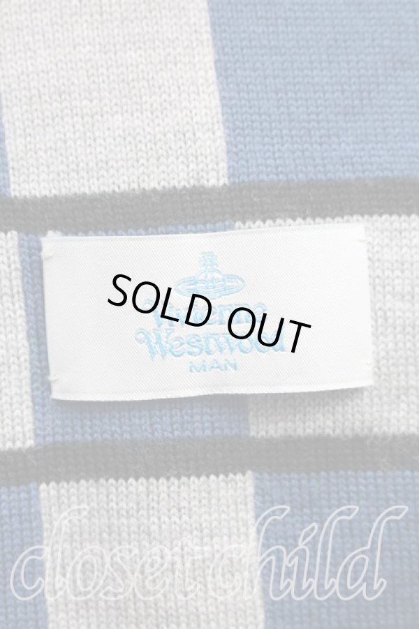 画像2: ヴィヴィアンウエストウッド MAN 中古 / チェッカーオーブマフラー  青  H-26-02-15-117-gd-OD-ZH (2)