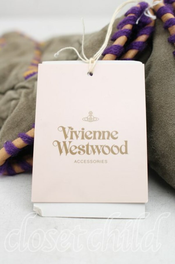 画像2: ヴィヴィアンウエストウッド 中古 / ボーダー手袋  カーキ  H-26-02-15-134-gd-OD-ZH (2)