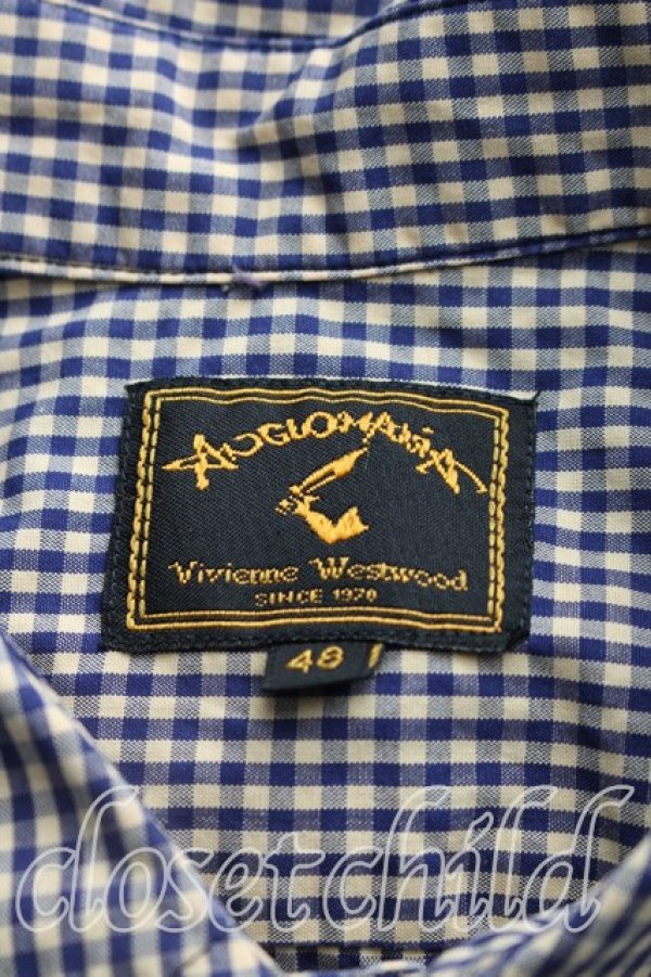 画像3: ANGLOMANIA 中古 / ギンガムチェック短剣ptシャツ 48（L相当） 紺  H-26-02-22-019-bl-OD-ZH (3)