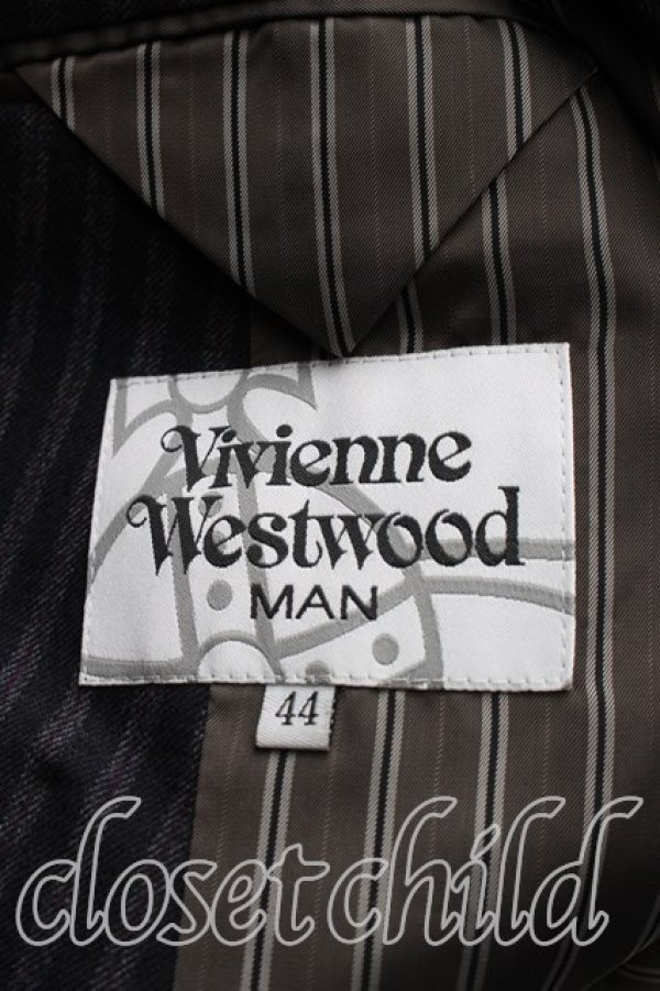 画像3: ヴィヴィアンウエストウッド MAN 中古 / ストライプダブルジャケット 44（メンズS相当） 黒ｘ灰  H-26-02-22-001-jc-OD-ZH (3)