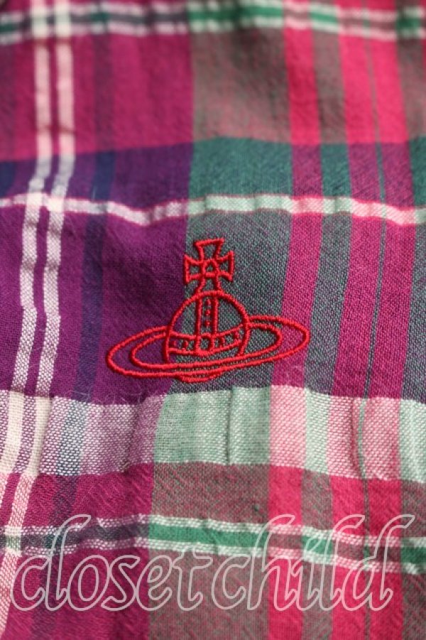 画像6: ヴィヴィアンウエストウッド 中古 / タータンチェックシャツワンピース 00（ワンサイズ） 紫ｘ緑  H-26-02-22-005-op-OD-ZH (6)