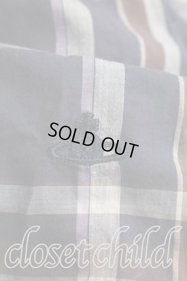 画像6: ヴィヴィアンウエストウッド 中古 / タータンチェックタイフロント半袖シャツ 1（7号相当） 紺  H-26-03-01-057-bl-OD-ZH (6)