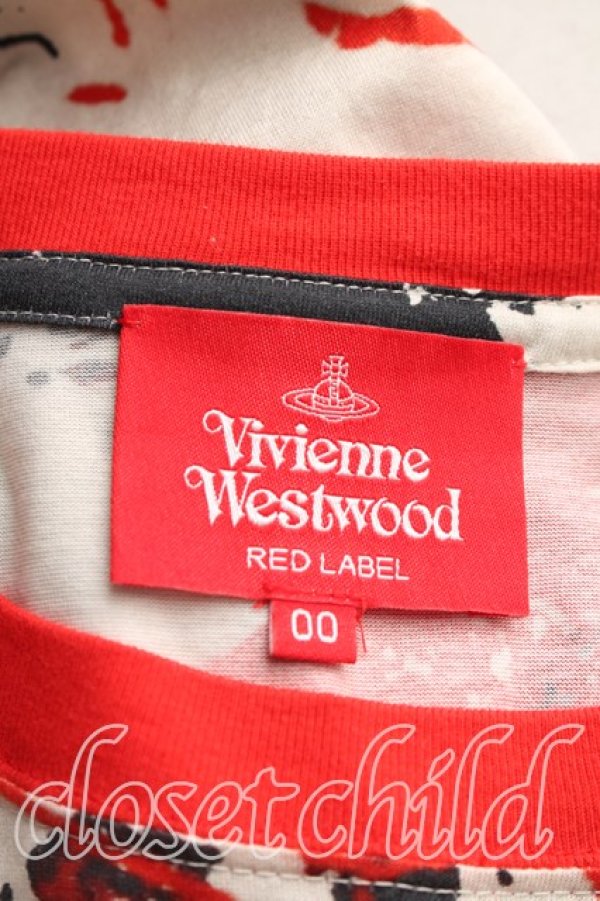 画像3: ヴィヴィアンウエストウッド 中古 / ラビッシュ柄カットソーワンピ 00（ワンサイズ） 赤ｘベージュ  H-26-03-01-007-op-OD-ZH (3)