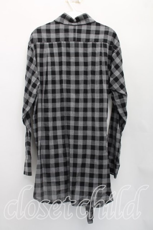 画像2: ANGLOMANIA 中古 / ギンガムチェックロングシャツ 42（11号相当） 黒  H-26-03-01-016-bl-OD-ZH (2)