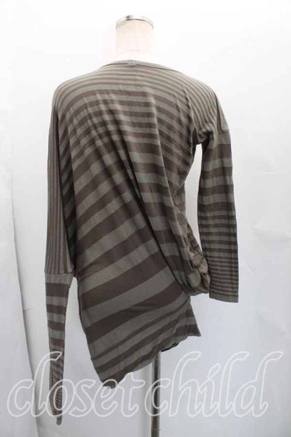 画像2: ANGLOMANIA 中古 / ボーダー変形トップス S カーキ  H-26-03-01-019-to-SZ-ZH (2)