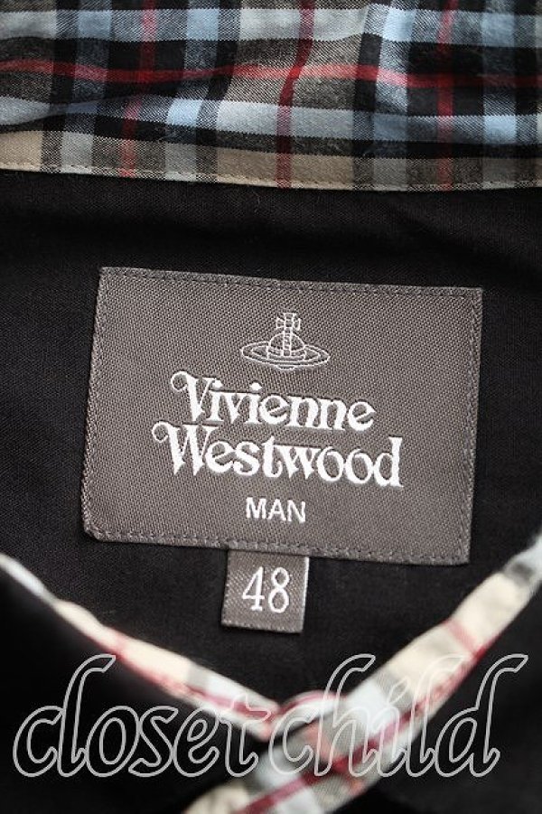 画像3: ヴィヴィアンウエストウッド MAN 中古 / タータンチェック切替シャツ 48（メンズL相当） 黒  H-26-03-08-031-bl-OD-ZH (3)