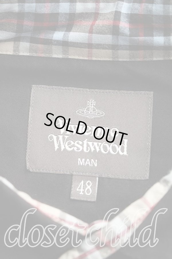 画像3: ヴィヴィアンウエストウッド MAN 中古 / タータンチェック切替シャツ 48（メンズL相当） 黒  H-26-03-08-031-bl-OD-ZH (3)