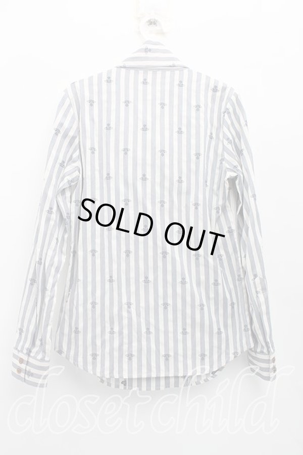 画像2: ヴィヴィアンウエストウッド 中古 / オーブ総柄タイフロントシャツ 2（9号相当） 青  H-26-03-08-025-bl-OD-ZH (2)