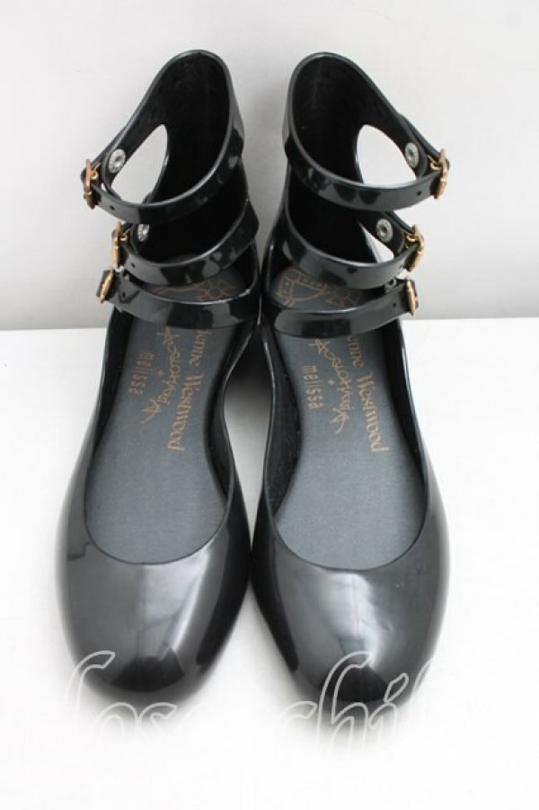 画像2: ヴィヴィアンウエストウッド×Melissa 中古 / 3ストラップシューズ EU38（24cm相当） 黒  H-26-03-15-061-sh-OD-ZH (2)