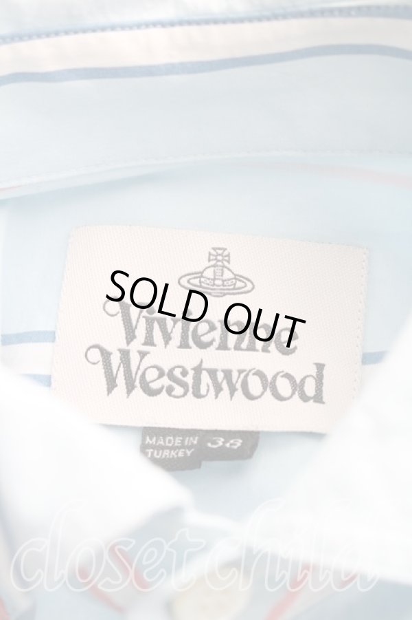 画像3: ヴィヴィアンウエストウッド 中古 / カラーオーブ刺繍ストライプシャツ 38（7号相当） 青  H-26-03-15-009-bl-OD-ZH (3)