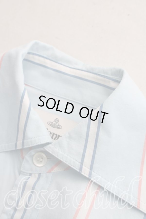 画像6: ヴィヴィアンウエストウッド 中古 / カラーオーブ刺繍ストライプシャツ 38（7号相当） 青  H-26-03-15-009-bl-OD-ZH (6)