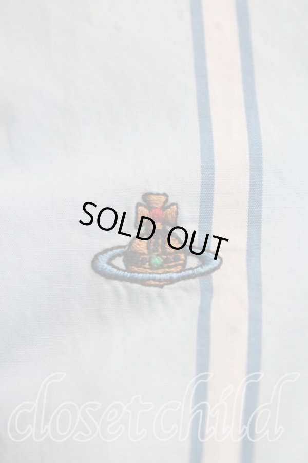 画像7: ヴィヴィアンウエストウッド 中古 / カラーオーブ刺繍ストライプシャツ 38（7号相当） 青  H-26-03-15-009-bl-OD-ZH (7)