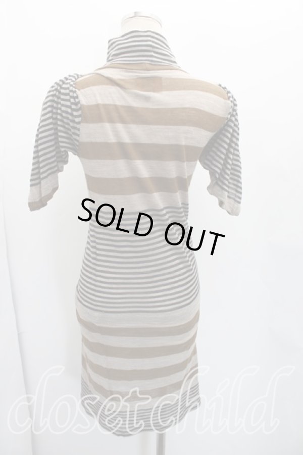 画像2: ANGLOMANIA 中古 / ボーダータートルワンピ S 茶ｘ灰  H-26-03-22-003-op-OD-ZH (2)