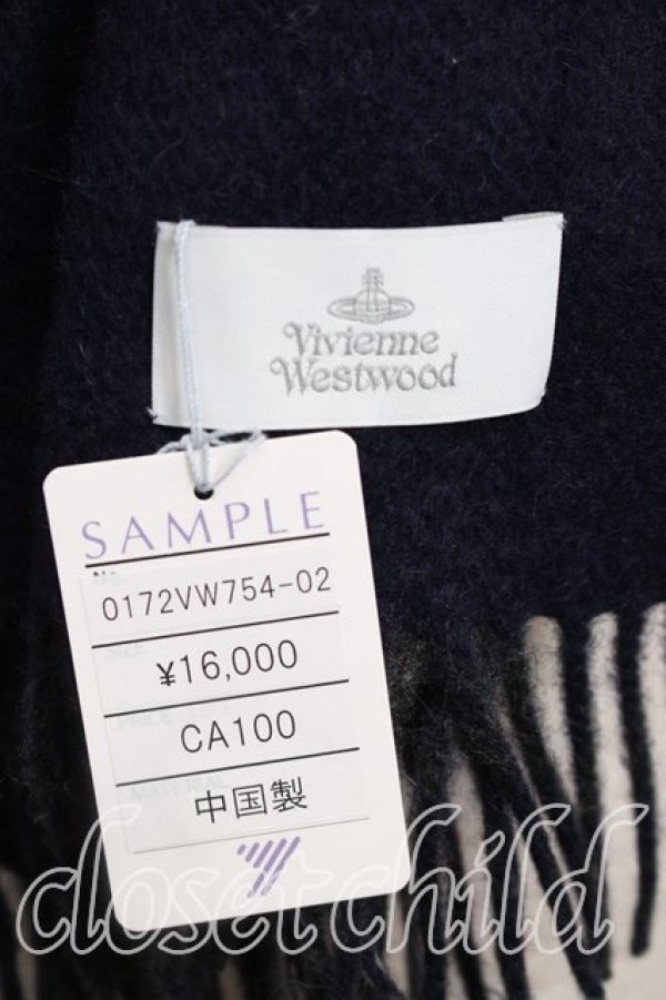 画像3: ヴィヴィアンウエストウッド 中古 / オーブ刺繍マフラー  灰ｘ紺  H-26-03-22-054-gd-OD-ZH (3)