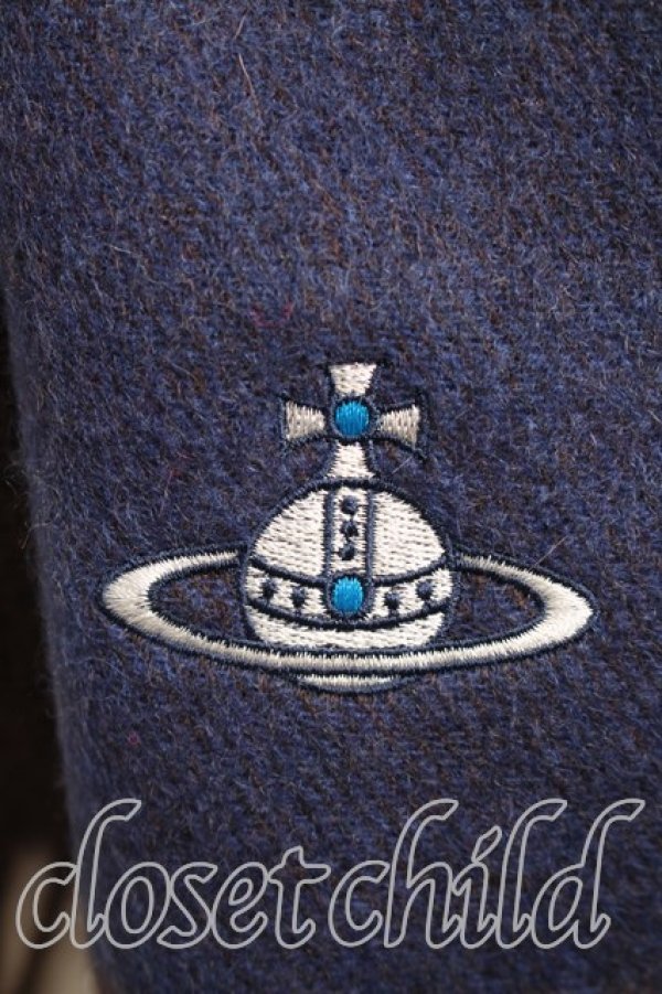 画像2: ヴィヴィアンウエストウッド 中古 / オーブ刺繍バイカラーマフラー  茶ｘ紺  H-26-03-22-055-gd-OD-ZH (2)