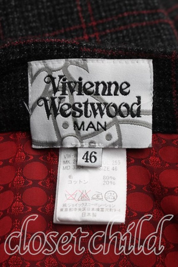 画像3: ヴィヴィアンウエストウッド MAN 中古 / 格子チェックツイードパンツ 46（メンズM相当） 黒  H-26-03-22-012-pa-OD-ZH (3)