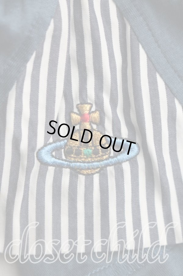 画像6: ヴィヴィアンウエストウッド 中古 / カラーオーブ刺繍ストライプ切替カットソー M 青緑  H-26-03-29-042-to-OD-ZH (6)