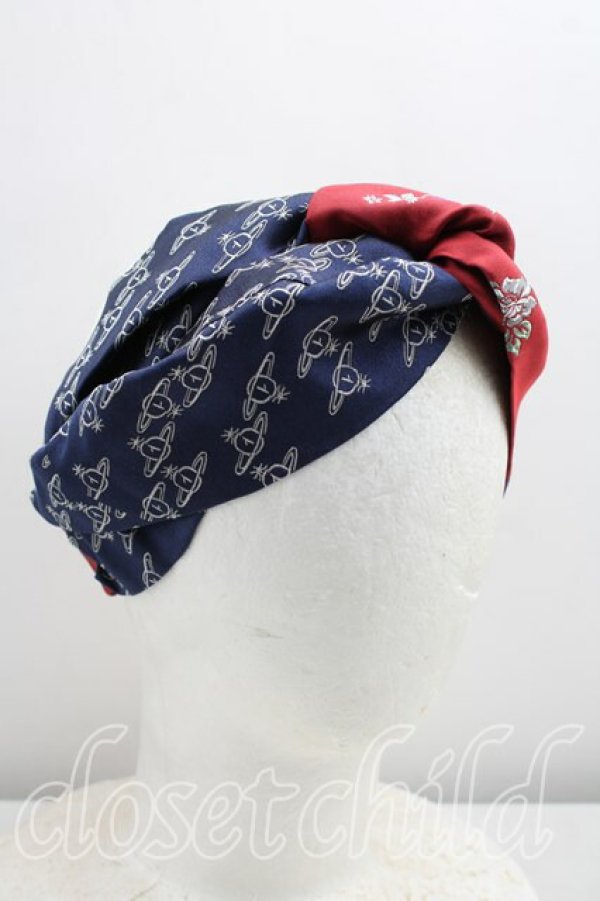 画像2: ヴィヴィアンウエストウッド 中古 / バンダナ  紺ｘエンジ  H-26-03-29-081-gd-OD-ZH (2)