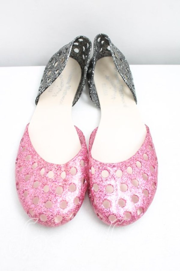 画像2: ヴィヴィアンウエストウッド×Melissa 中古 / グリッターシューズ 24.5cm位 ピンクｘ黒  H-26-03-29-087-sh-OD-ZH (2)