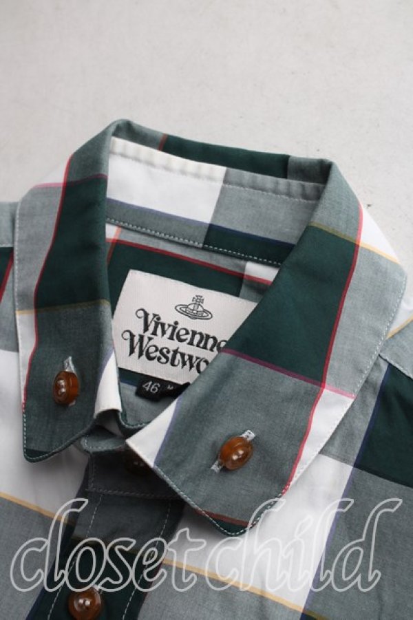 画像5: ヴィヴィアンウエストウッド 中古 / ブロックチェックシャツ 46（メンズM相当） 緑  H-26-04-05-022-bl-OD-ZH (5)