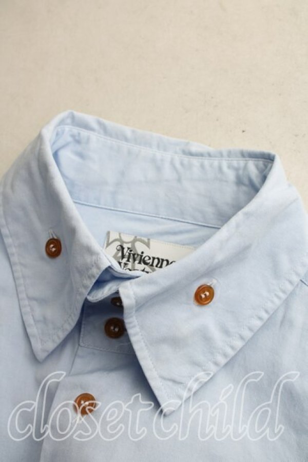 画像5: ヴィヴィアンウエストウッド MAN 中古 / オーブ刺繍高襟シャツ 46（メンズM相当） 青  H-26-04-05-023-bl-OD-ZH (5)