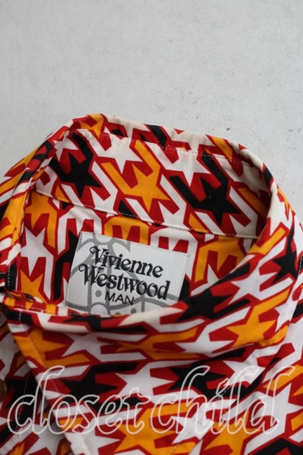 画像5: ヴィヴィアンウエストウッド MAN 中古 / スター柄アシメシャツ 46（メンズM相当） オレンジ  H-26-04-05-024-bl-OD-ZH (5)