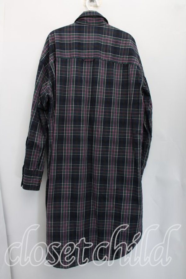 画像2: ヴィヴィアンウエストウッド MAN 中古 / タータンチェックロングシャツ 46（メンズM相当） 紺  H-26-04-05-028-bl-OD-ZH (2)