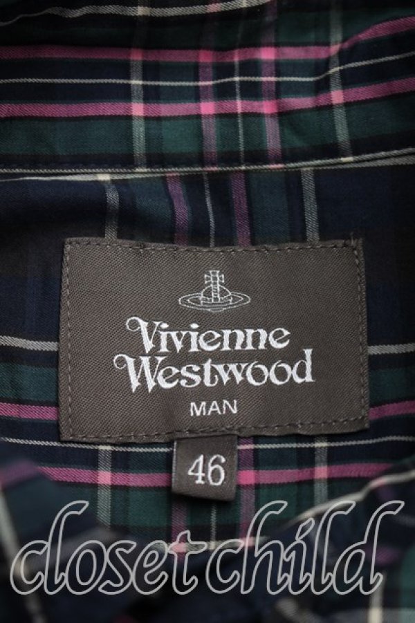 画像3: ヴィヴィアンウエストウッド MAN 中古 / タータンチェックロングシャツ 46（メンズM相当） 紺  H-26-04-05-028-bl-OD-ZH (3)