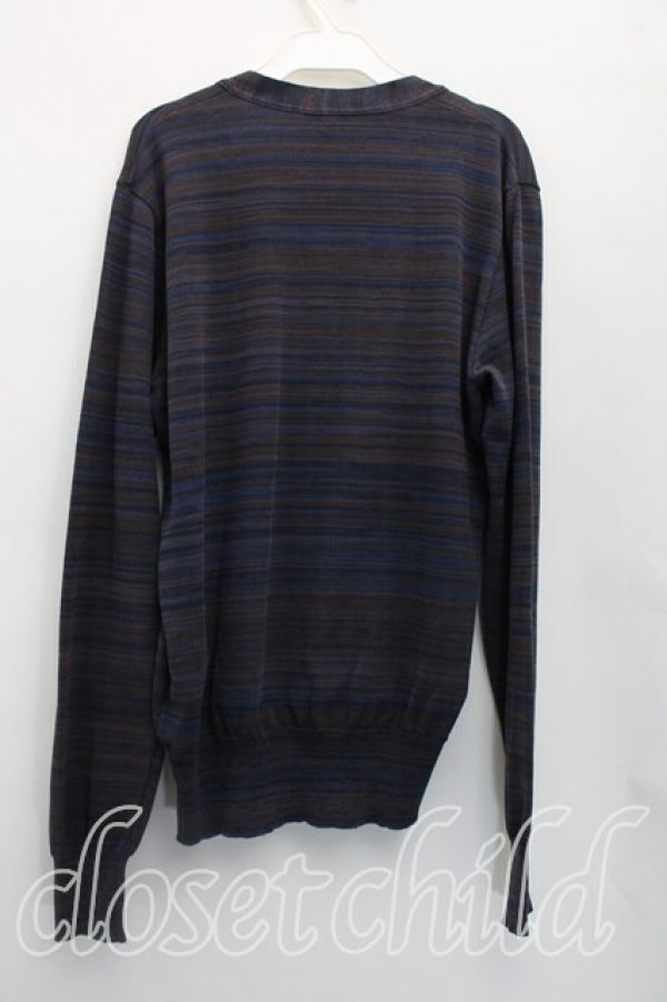 画像2: ヴィヴィアンウエストウッド MAN 中古 / オーブ刺繍ボーダーアシメカーディガン 46（メンズM相当） 紺  H-26-04-05-041-to-OD-ZH (2)