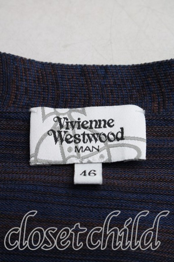 画像3: ヴィヴィアンウエストウッド MAN 中古 / オーブ刺繍ボーダーアシメカーディガン 46（メンズM相当） 紺  H-26-04-05-041-to-OD-ZH (3)