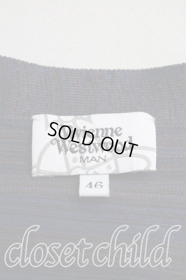 画像3: ヴィヴィアンウエストウッド MAN 中古 / オーブ刺繍ボーダーアシメカーディガン 46（メンズM相当） 紺  H-26-04-05-041-to-OD-ZH (3)