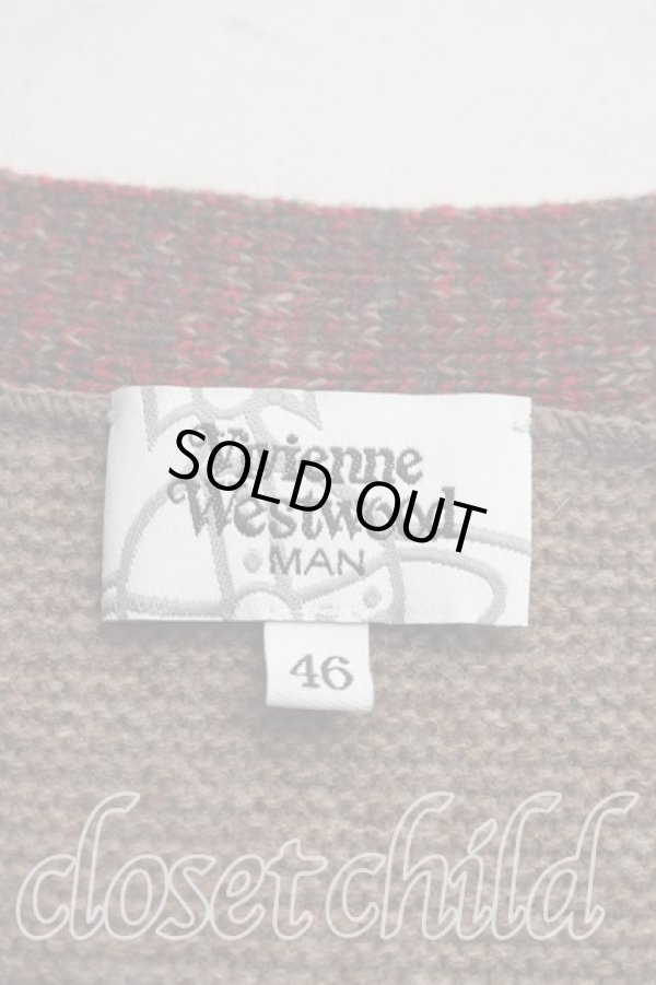 画像3: ヴィヴィアンウエストウッド MAN 中古 / オーブ刺繍ボーダーカーディガン 46（メンズM相当） 赤ｘ茶  H-26-04-05-042-to-OD-ZH (3)
