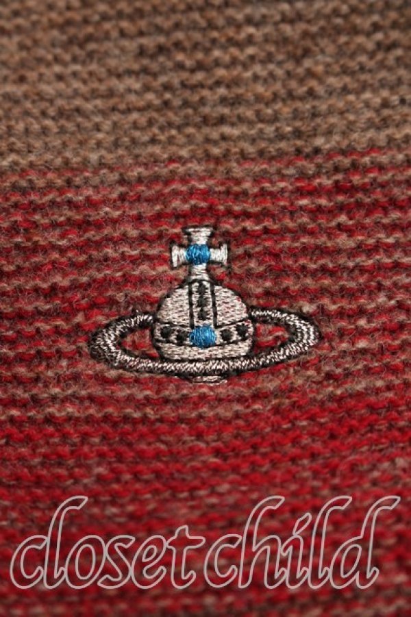 画像5: ヴィヴィアンウエストウッド MAN 中古 / オーブ刺繍ボーダーカーディガン 46（メンズM相当） 赤ｘ茶  H-26-04-05-042-to-OD-ZH (5)