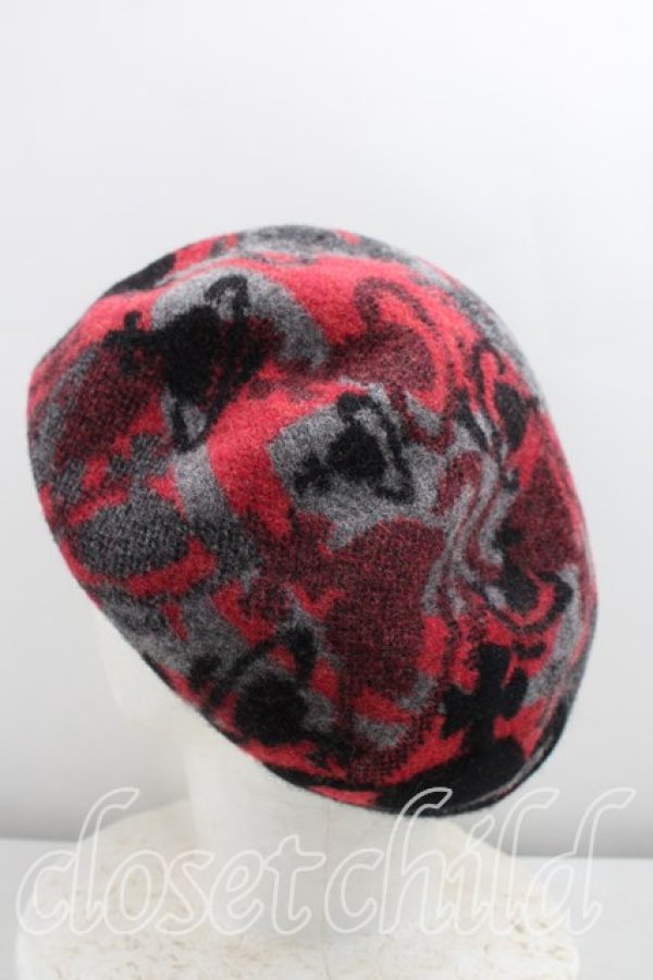 画像2: ヴィヴィアンウエストウッド 中古 / ベレー帽  灰ｘ赤  H-26-04-05-076-ha-OD-ZH (2)
