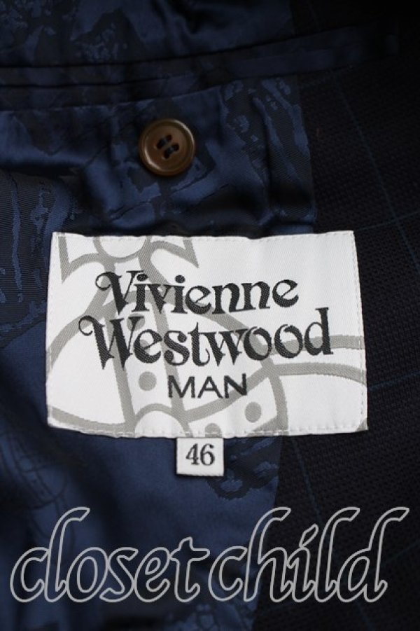 画像3: ヴィヴィアンウエストウッド MAN 中古 / 格子チェックジャケット 46（メンズM相当） 紺  H-26-04-05-002-jc-OD-ZH (3)