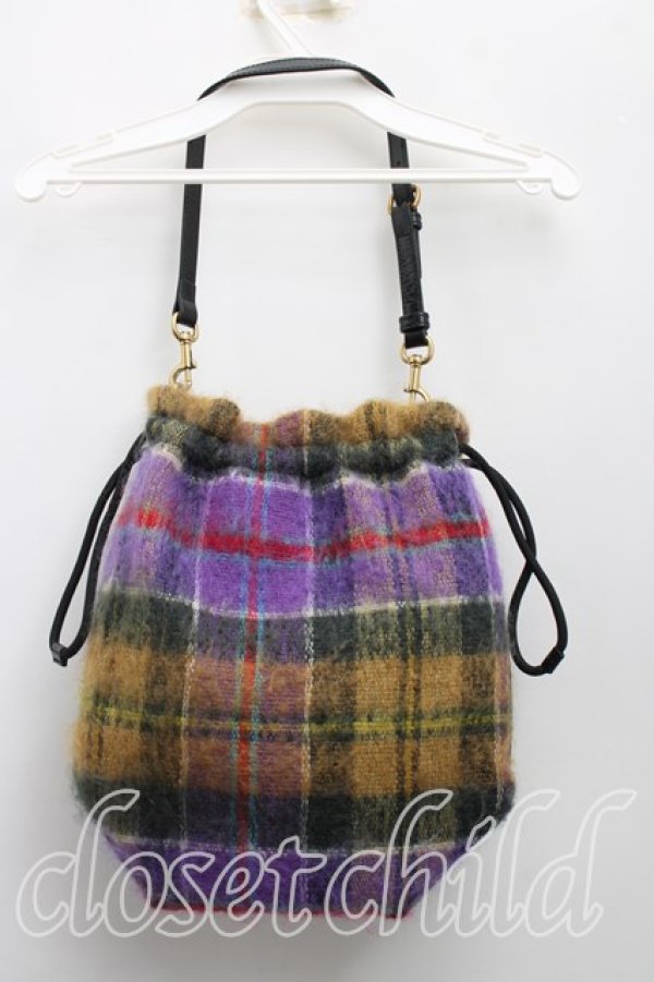 画像2: ヴィヴィアンウエストウッド 中古 / モヘヤタータンチェックハンドバッグ  紫  H-26-04-12-031-ba-OD-ZH (2)