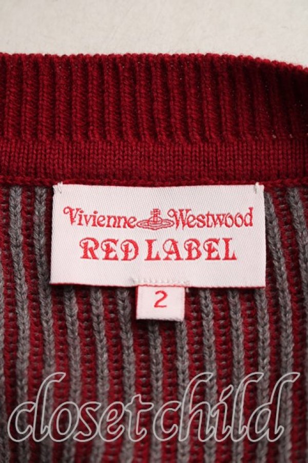 画像3: ヴィヴィアンウエストウッド 中古 / 単色オーブ刺繍ストライプニット 2（9号相当） 赤  H-26-04-12-015-to-OD-ZH (3)