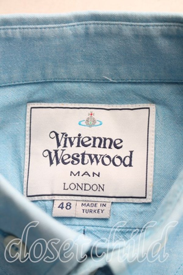 画像3: ヴィヴィアンウエストウッド MAN 中古 / オーブ刺繍シャツ 48（メンズL相当） 青  H-26-04-19-032-bl-OD-ZH (3)