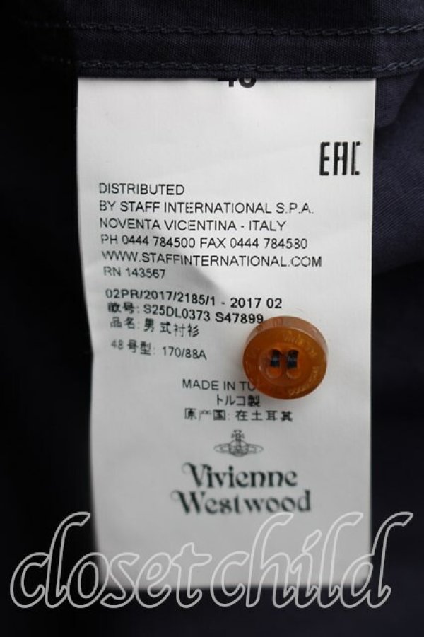 画像4: ヴィヴィアンウエストウッド 中古 / カラーオーブ刺繍シャツ 48 紺  H-26-04-19-034-bl-OD-ZH (4)