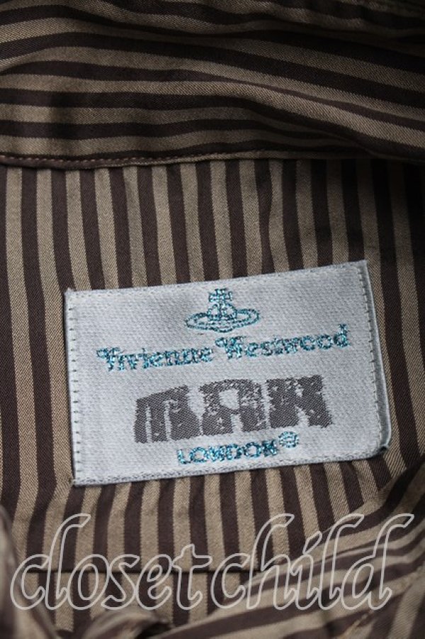 画像3: ヴィヴィアンウエストウッド MAN 中古 / カラーオーブ刺繍ストライプシャツ III(メンズL相当） 茶  H-26-04-19-005-bl-OD-ZH (3)