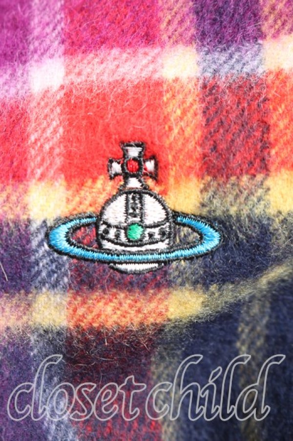 画像2: ヴィヴィアンウエストウッド 中古 / タータンチェックマフラー  赤ｘ紫  H-26-04-19-046-gd-OD-ZH (2)