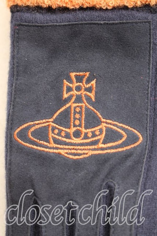 画像2: ヴィヴィアンウエストウッド 中古 / オーブ刺繍スエード手袋  紺  H-26-04-19-055-gd-OD-ZH (2)