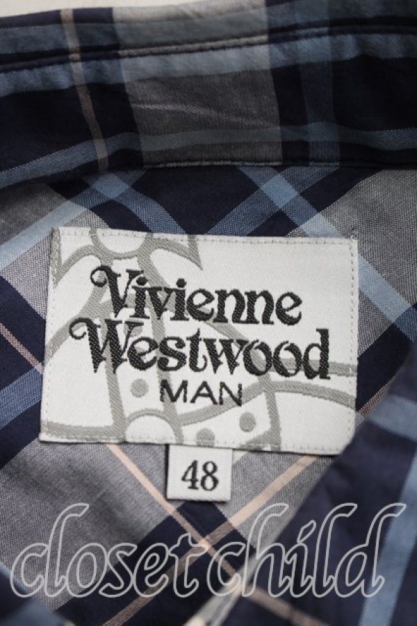 画像3: ヴィヴィアンウエストウッド MAN 中古 / タータンチェックシャツ 48（メンズL相当） 紺  H-26-04-19-007-bl-OD-ZH (3)