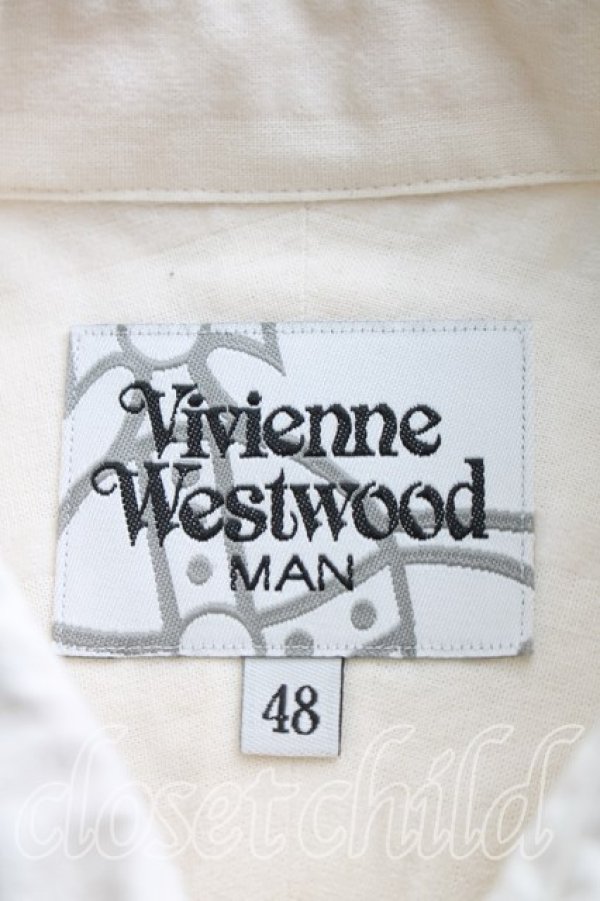 画像3: ヴィヴィアンウエストウッド MAN 中古 / オーブ刺繍ストライプシャツ 48（メンズL相当） ベージュ  H-26-04-19-008-bl-OD-ZH (3)