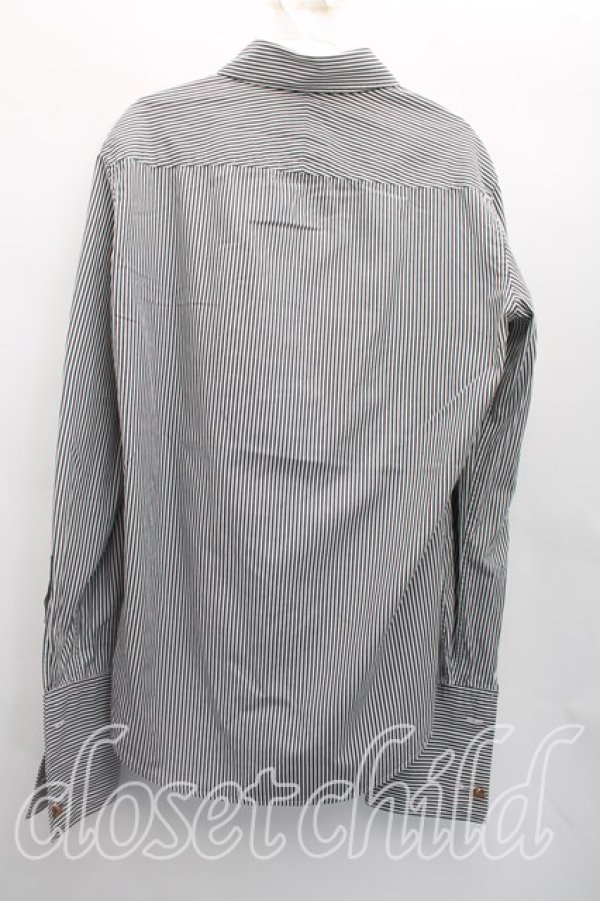 画像2: ヴィヴィアンウエストウッド MAN 中古 / オーブ刺繍ストライプカフスシャツ 48（メンズL相当） 黒ｘ白  H-26-04-19-010-bl-OD-ZH (2)