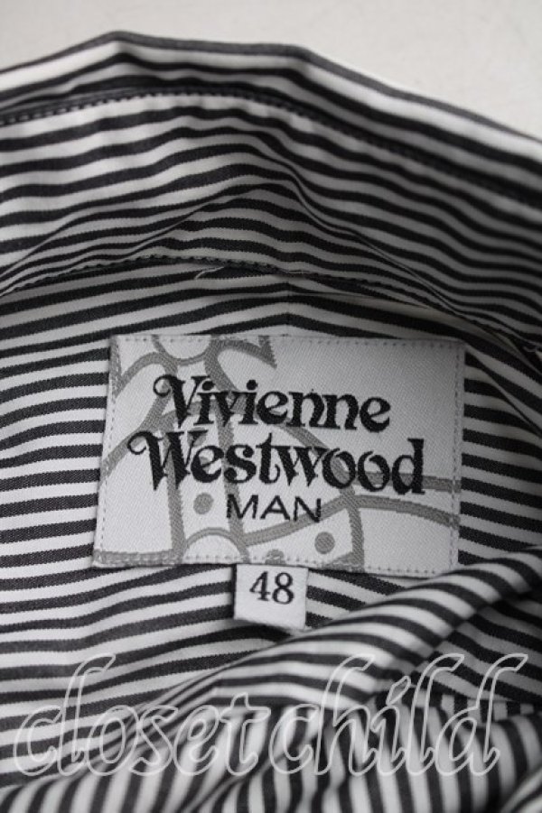 画像3: ヴィヴィアンウエストウッド MAN 中古 / オーブ刺繍ストライプカフスシャツ 48（メンズL相当） 黒ｘ白  H-26-04-19-010-bl-OD-ZH (3)
