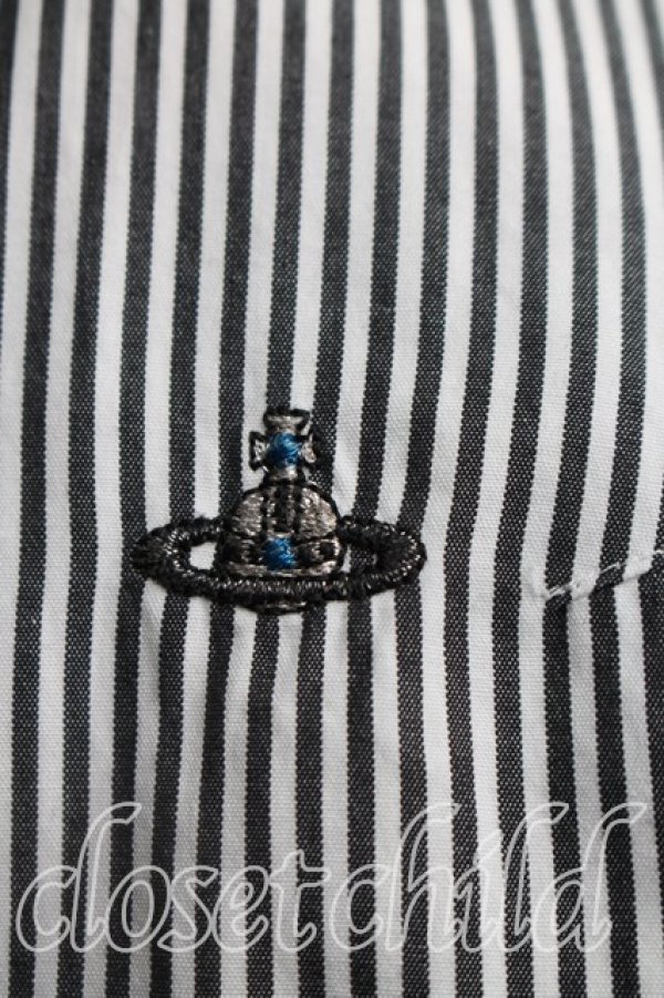 画像6: ヴィヴィアンウエストウッド MAN 中古 / オーブ刺繍ストライプカフスシャツ 48（メンズL相当） 黒ｘ白  H-26-04-19-010-bl-OD-ZH (6)